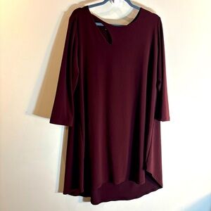 SYMPLI Sz 18 Tunic 3/4 Sleeve Oval Neckline Cut Out High Low Long Line Slinky